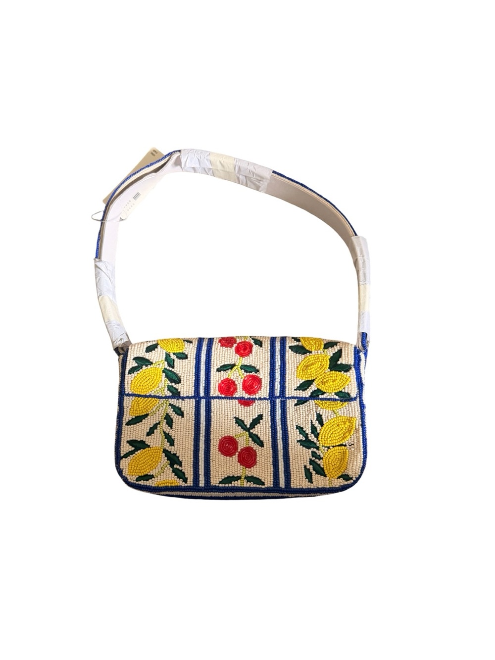 Anthropologie Beaded Lemon & Cherry Shoulder Bag - Yellow/Red/Blue/Cream
